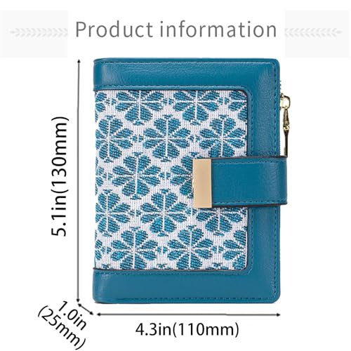Blue RFID Blocking Wallet for Women Small Leather Coin Purse with Flower Design Minimalist Credit Card Holder and ID Window Cute Travel Cash Wallet for Women3