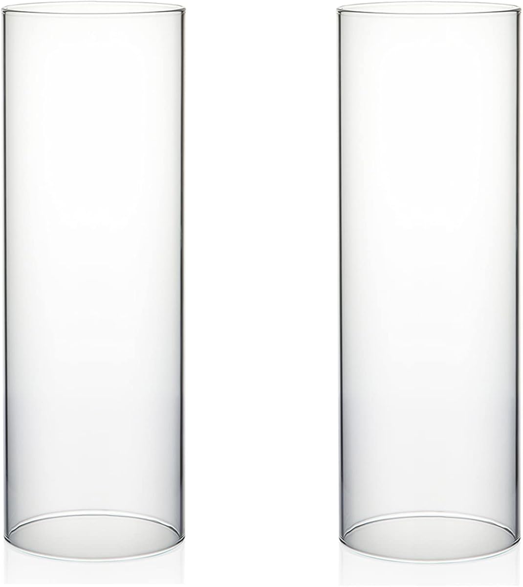 WGVI Hurricane Candle Holder Sleeve, Wide 4", Height 12", 2 Pieces, Clear Glass Cylinder Open Both Ends, Chimney Shade Tube (HST0412_2pc)
