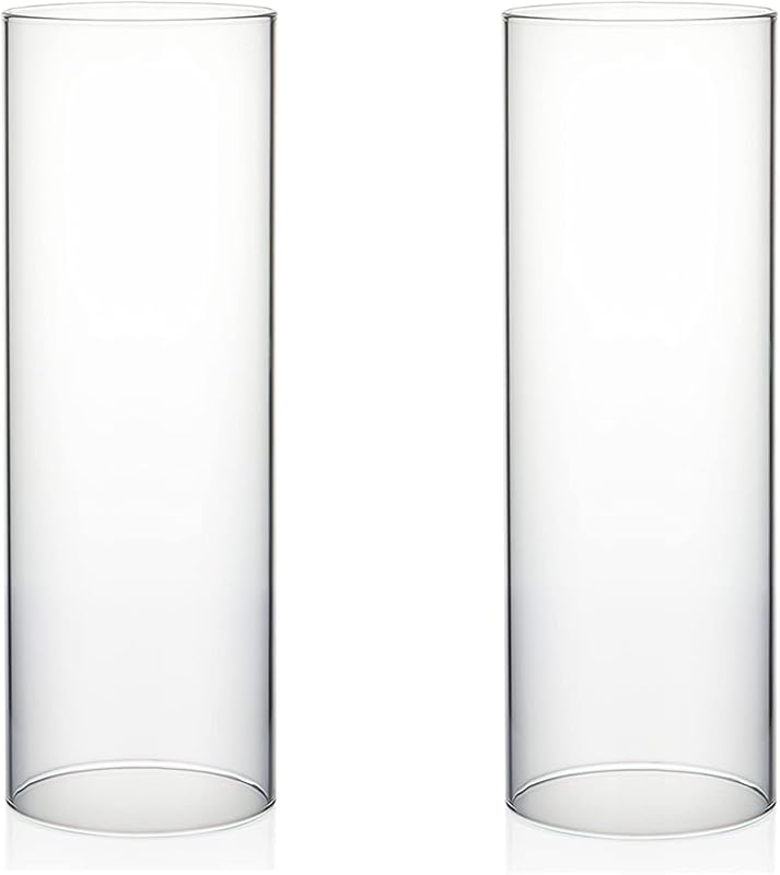 WGVI Hurricane Candle Holder Sleeve, Wide 4", Height 12", 2 Pieces, Clear Glass Cylinder Open Both Ends, Chimney Shade Tube (HST0412_2pc)