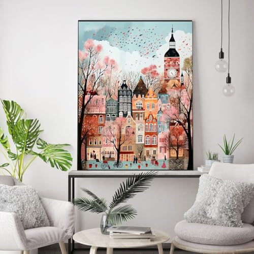 Landscape Stamped Cross Stitch Kits - Street Scenery Needlepoint Counted Cross Stitch Kits for Beginners Adults Patterns Dimensions Needlecrafts Embroidery Kits Arts and Crafts