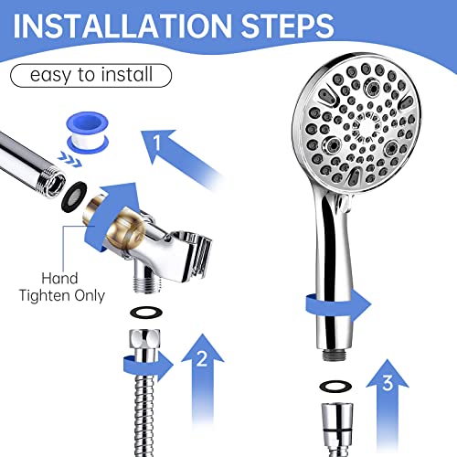 Bathpro Handheld Shower Head High Pressure 10 Settings, 4.72In Detachable Showerhead With Long Hose Stainless Steel 59In, Built-In Power Wash To Clean, Adjustable 2 Wall Brackets (2.5Gpm, Chrome) #TOP6