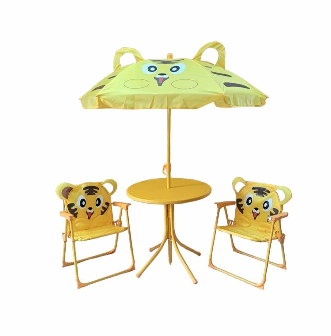 Set Tavolo da Giardino con 2 Sedie Pieghevoli e Ombrellone per Bambini