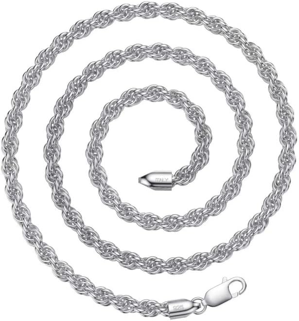 925 Sterling Silver Clasp Rope Chain 22.5345mm Necklace for Men Silver Link Chain for Women 16-30 Inches