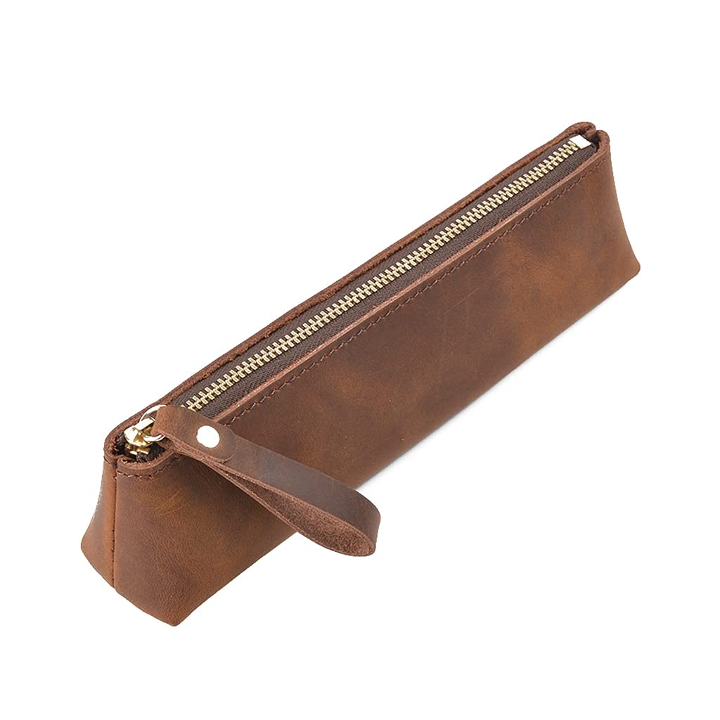Forniture scolastiche: Pelle bovina retrò e custodia protettiva con cerniera per cancelleria in pelle - Astuccio per matite Confezione da 3 200 mm * 50 mm