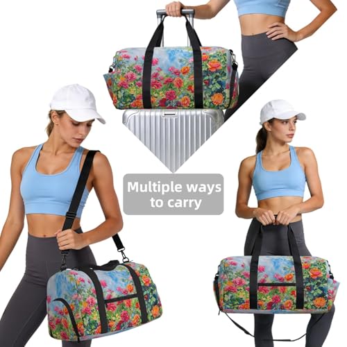 Sac de sport grand format à motif fleuri classique avec rangement chaussures imperméable - 5