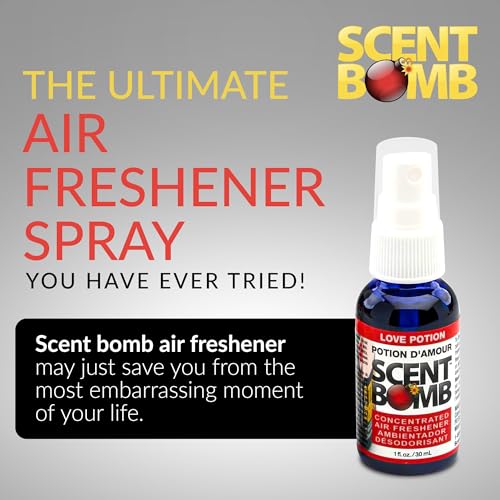 Image of Scent Bomb Air Freshener Spray, Long-Lasting Odor Eliminator - Effective Deodorizer for Home & Car, Fresh Room Spray for Kitchen, Bathroom & Smell Neutralizer - 1 oz Pack of 4, Love Potion Scent