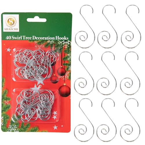 120Pcs Silver Christmas Ornaments Hangers Hooks for Christmas Tree Baubles String Lights Reusable Swirl S Hooks for Easy Xmas Art Craft Decorations