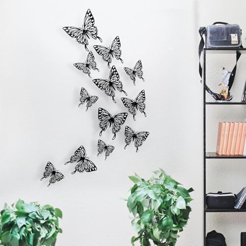 CAYUDEN 3D Schmetterlinge Wanddeko - 24 Stück in 3 Größen, Schwarz - Zum Aufkleben für Wand, Zimmer, Hochzeit, Party Dekoration