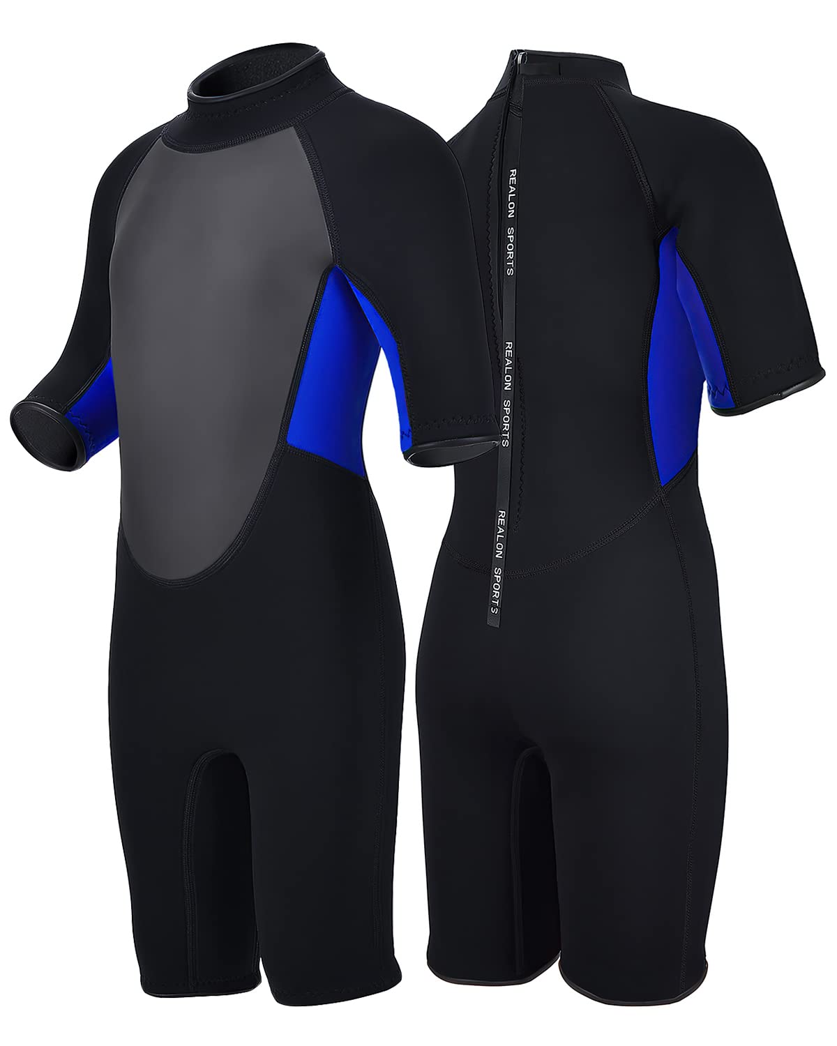 REALON Kids Wetsuit for Boys Girls Children, Neoprene Full Wet Suits 3mm Long Sleeve Back Zip 2mm Shorty Toddlers/Youth Thermal Swimsuits for Swimming Diving Surfing
