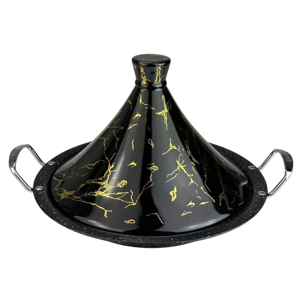 Tajine Royal Swiss 38 cm – Acier inoxydable, revêtement antiadhésif, couvercle porcelaine – Toutes sources de chaleur, induction, gaz, électrique – Cuisine saine (Noir, 38 cm)