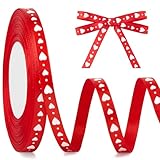 CLUEWR 3/8 Inch Valentine’s Day Ribbon, 50 Yards Red Heart Satin Ribbon for...