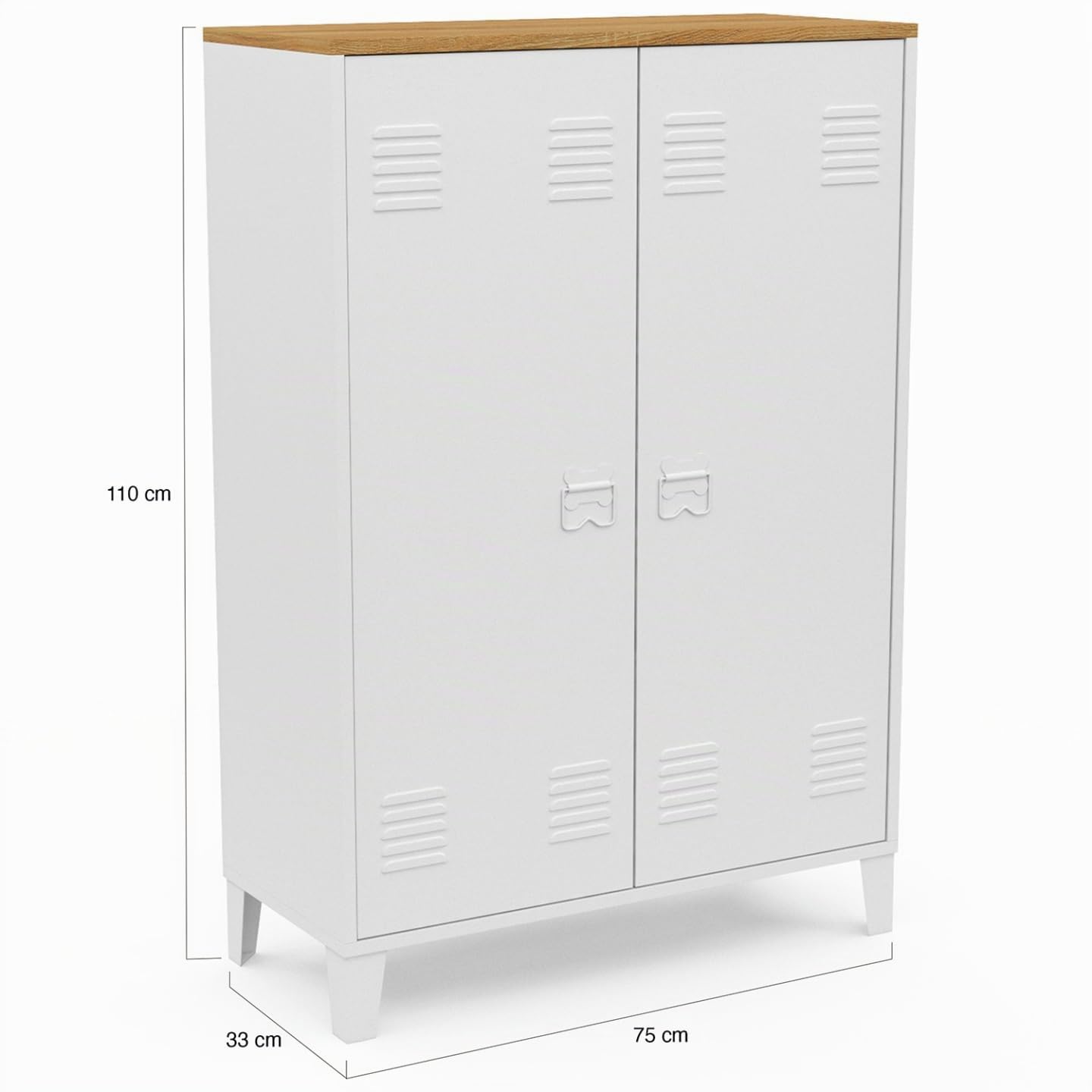 IDMarket - Armario bajo Ester 2 puertas de metal blanco y madera diseño industrial