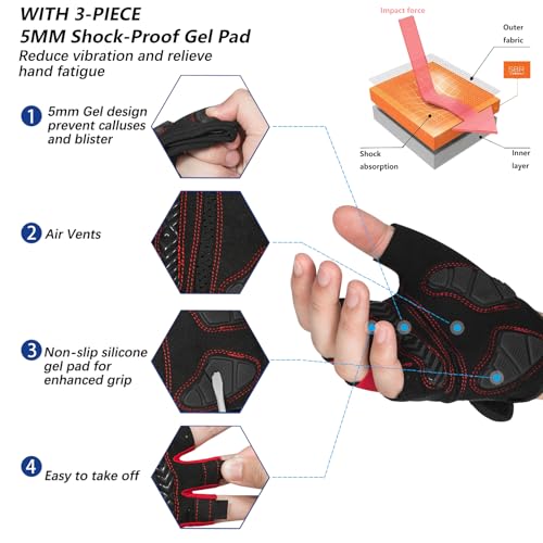 Image of MOREOK Shock-Absorbing Breathable Biking Cycling Gloves Half Finger Outdoor Sport Bicycle Gloves Mountain Road Bike Riding Gloves for Men and Women