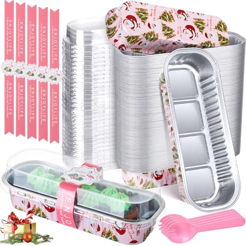Tioncy 80 Pcs Mini Loaf Pans with Lids Spoons Sealing Stickers, Mini Cake Pans, Aluminum Foil Baking...