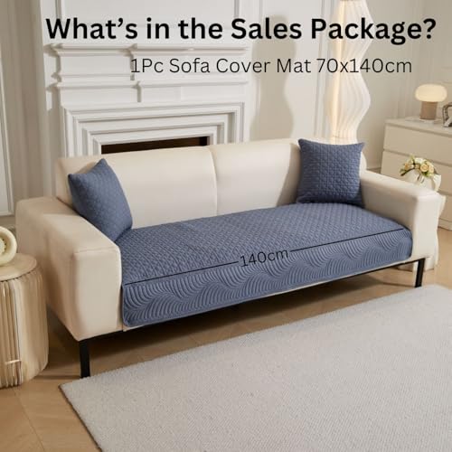 Image of HOMETHREADS Premium Cotton Sofa Cover Mat with PVC Backing for Non-Slip Comfort (Blue, 2 Seater | 70x140cm)