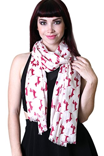 (11 COLORS) Bella Doxie Dachshund Dog Scarf, Women's Animal Print Tassel Shawl