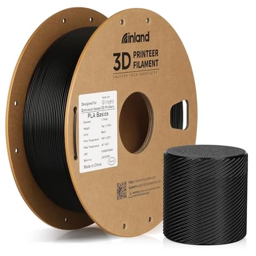 Inland PLA Basics Filament 1.75mm, 1kg Spool – Dimensional Accuracy ±0.02mm, Neatly Wound, Fits Most FDM 3D Printers (Black, 1 Pack)