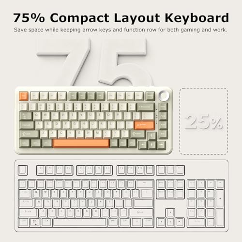 Image of AK820 Max Tri-Mode Mechanical Keyboard, 2.4G Wireless /Bluetooth /USB-C, 75% 82Key Compact Layout, 8000mAh Battery, Hot-Swappable Gasket Mount, PBT Keycaps, RGB Backlit, Metal Knob (Fish Switch, Grey)
