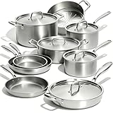Umite Chef Stainless Steel Cookware Set, 5 Ply 14 Piece Stainless Steel Pot and Pan Set-Induction, Heavy Chef Quality, Oven Safe | Professional Kitchen Cooking Appliances, PFOA, PTFE & PFOS Free