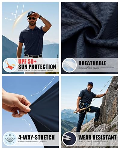 Outdoor Ventures 3er Pack Herren Poloshirt UPF50+ Sonnenschutz UV Männer Kurzarm Hemd Golf T-Shirt Sommer Atmungsaktiv Funktions Polohemd Golfen Tennis Polo Tops 3P:Schwarz+Dunkelgrau+Dunkelblau XL