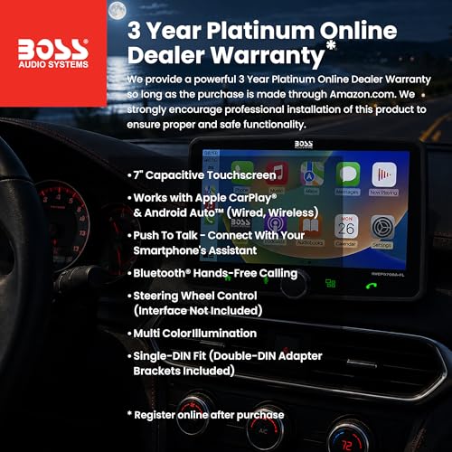 BOSS Audio Systems BVCP9700A- FL Car Stereo – Wireless Apple CarPlay, Android Auto, Single Din, 7 Inch Touchscreen, Bluetooth, No CD DVD Player, AM/FM Radio Receiver by BOSS Audio Systems - Image 2