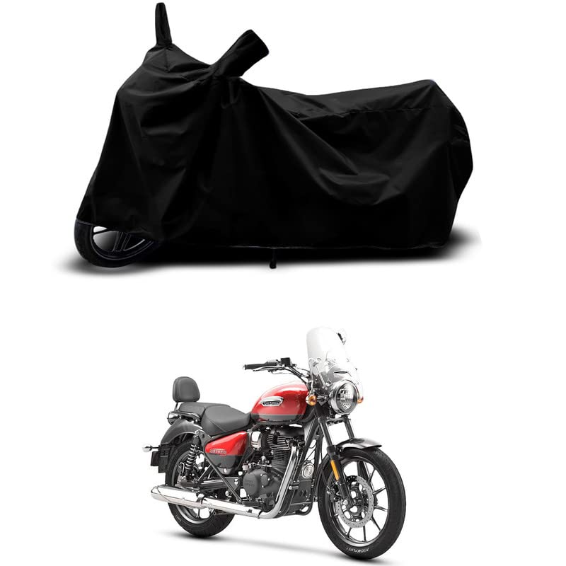 Image of 100% Scratchproof /UV-Rays /Heat Protection /Birds Dropping /Water Resistant /Dust Proof /Waterproof /Bike Scooty Two Wheeler Body Cover Compatible for Meteor 350 Fireball All Varients[Black]