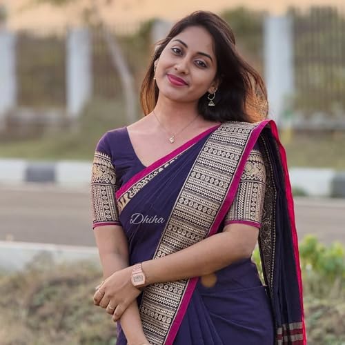 Image of Narayanpet Pure Cotton Avani Border Saree for Women with Running Blouse | Tassels | Traditional Woven Solid Design | Handloom Weave