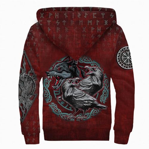Viking Wolf Totem 3D Printed Hoodies, Winter Thick Warm Sherpa Lined Outwear, Nordic Ravens Winter Jackets for Men2