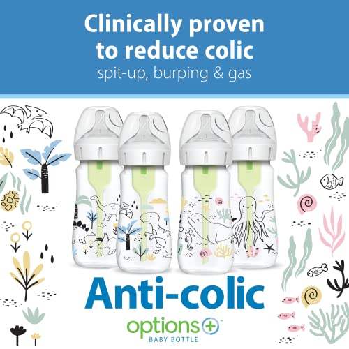Dr. Brown’s Natural Flow® Anti-Colic Options+™ Wide-Neck Baby Bottle Designer Edition Bottles, Dinosaur and Ocean Design, 9 oz/270 mL, Level 1 Nipple, 4-Pack, 0m+ - image 3