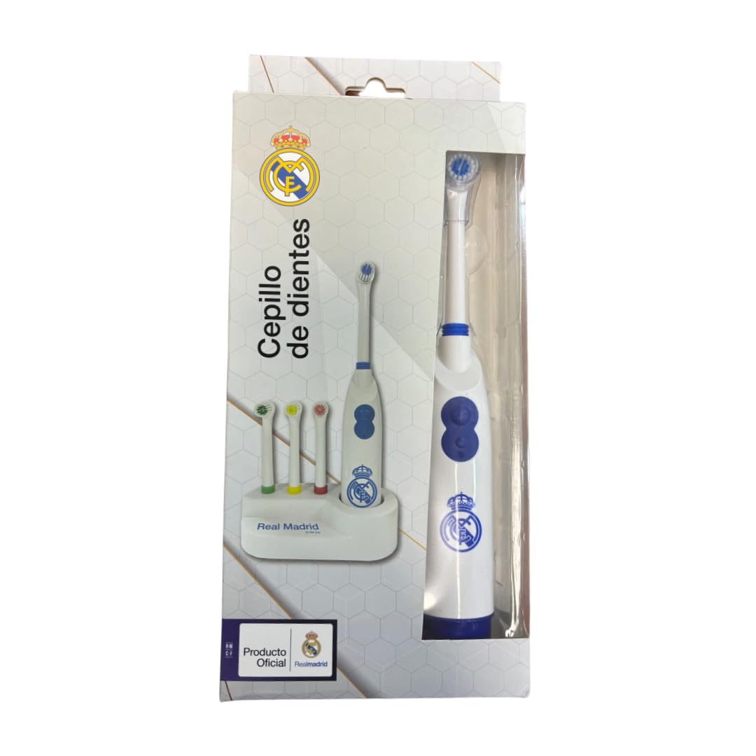 Pack de Cepillo Dental Automático, Cepillo de Dientes con 4 Cabezales Intercambiables, Regalo Cepillo de Dientes Atlético, Barcelona, Madrid, Regalo Niños y Niñas, (Real, Estándar)
