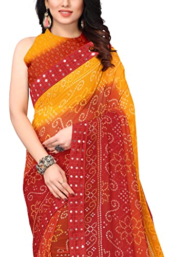 Image of MIRCHI FASHION Women Saree Georgette Traditional Bandhani | Ethnic Printed Sari for Social Gatherings with Unstitched Blouse Piece