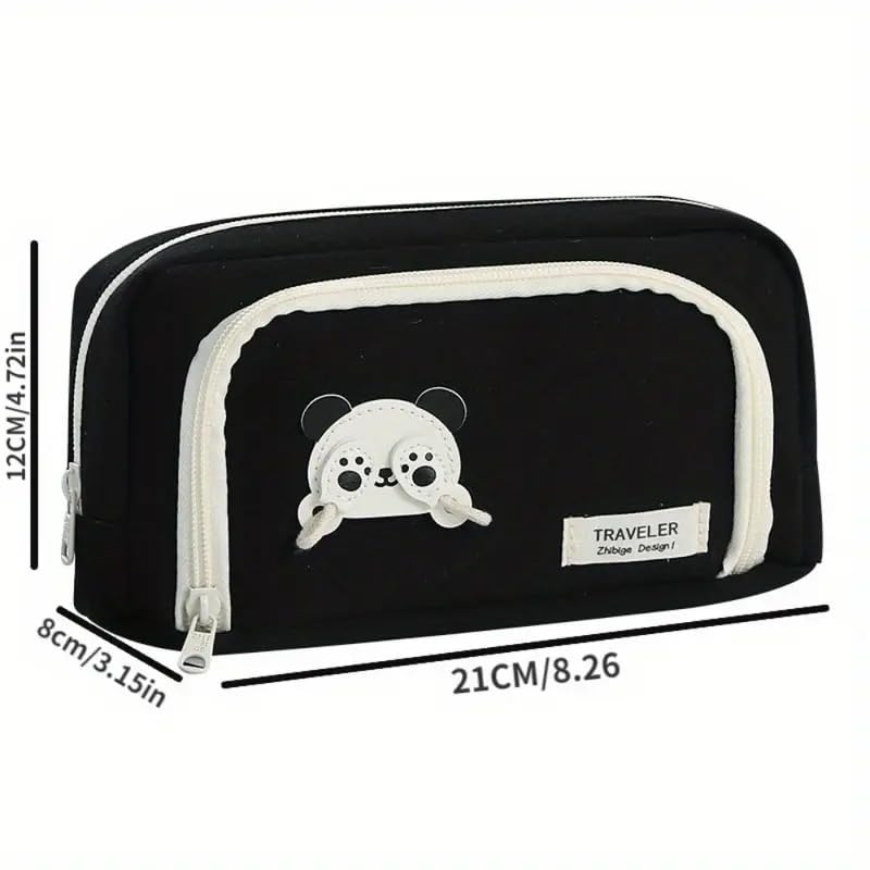 Image of Invite Enterprise Canvas Panda Themed Pencil Case With Super Large Capacity Cute Pencil Box - Aesthetic School Supplies Big Stationery Bag Zipper Pencil Pouch For Girls & Boys (Black Color)
