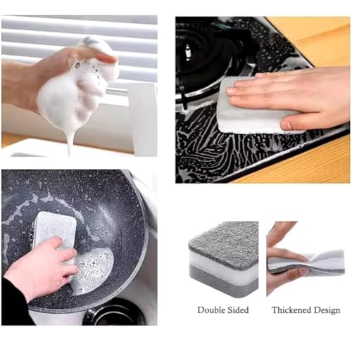Image of PKI Smart Essentials Dual-Sided Grey Cellulose Sponge with Gentle Scouring Pad - Multi-Purpose for Kitchen, Commercial, and Outdoor Cleaning (Set of 6)