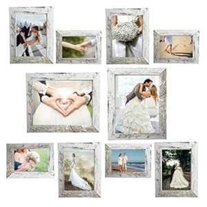 Picture Frame Set 10 pack Farmhouse Photo Frames Gallery Wall Frame Collage 8×10 5×7 4×6 Frames in 3 Different Finishes Picture Frames For Wall or DeskRustic White