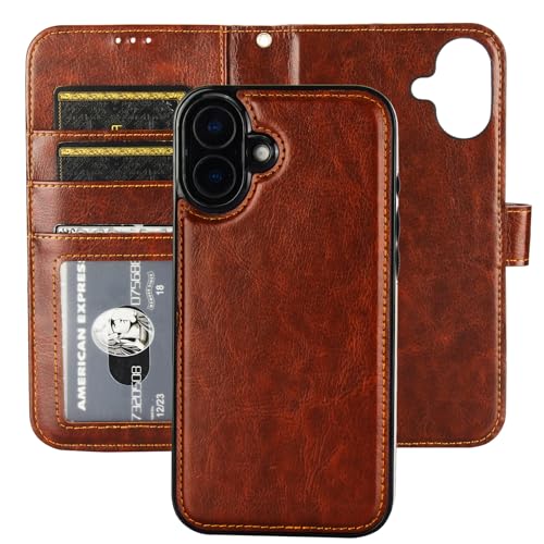 Bocasal Detachable Wallet Case for iPhone 16 Plus RFID Blocking Card Slots Holder Premium PU Leather Magnetic Kickstand Shockproof Wrist Strap Removable Flip Protective Cover 5G 6.7 inch (Brown) by Bocasal - Used condition - US$11.99