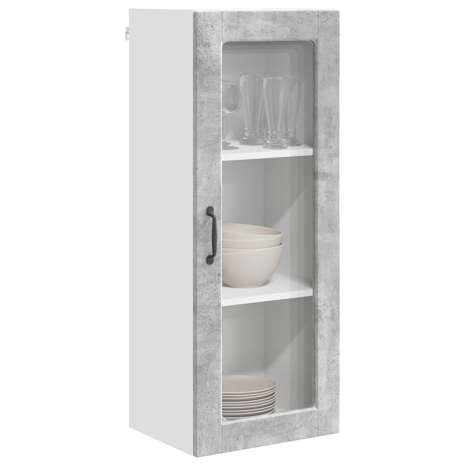 Mobiletto da Parete Cucina PORTO Grigio Cemento 40x31x100 cm | Pensile salvaspazio a 2 ante con 3 ripiani interni per cucina, ideale per organizzare spezie e stoviglie.