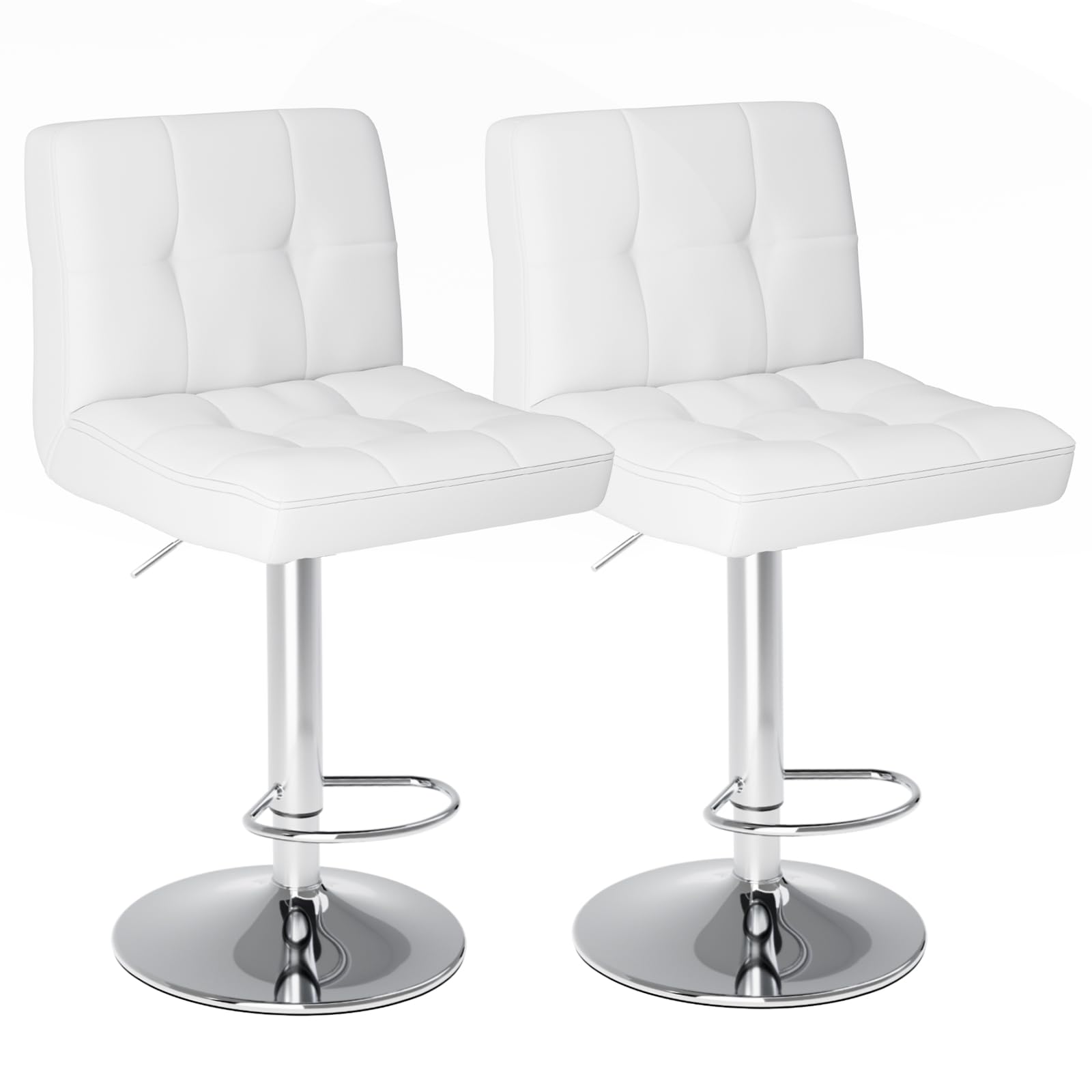 Photo 1 of ***ONLY 2 CHAIRS /TOP PIECES ONLY/ MISSING BASE PIECES**
Sweetcrispy Bar Stools Set of 6, Armless PU Leather Adjustable Swivel Barstools, Hydraulic Kitchen Counter Height Thickened Seat Cushion Square Island Countertop Chairs with Back, White