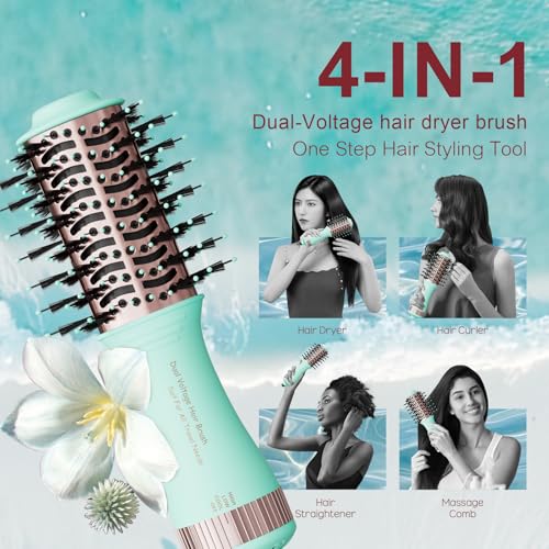 Image of Travel Dual Voltage Hair Dryer Brush Essentials for Women- 2 inch Oval Size Brush Blow Dryer Portable Mini Hair Curler /Straightener Hair Styling Tool Accessories(Auto Dual Voltage & No Converter Needed)