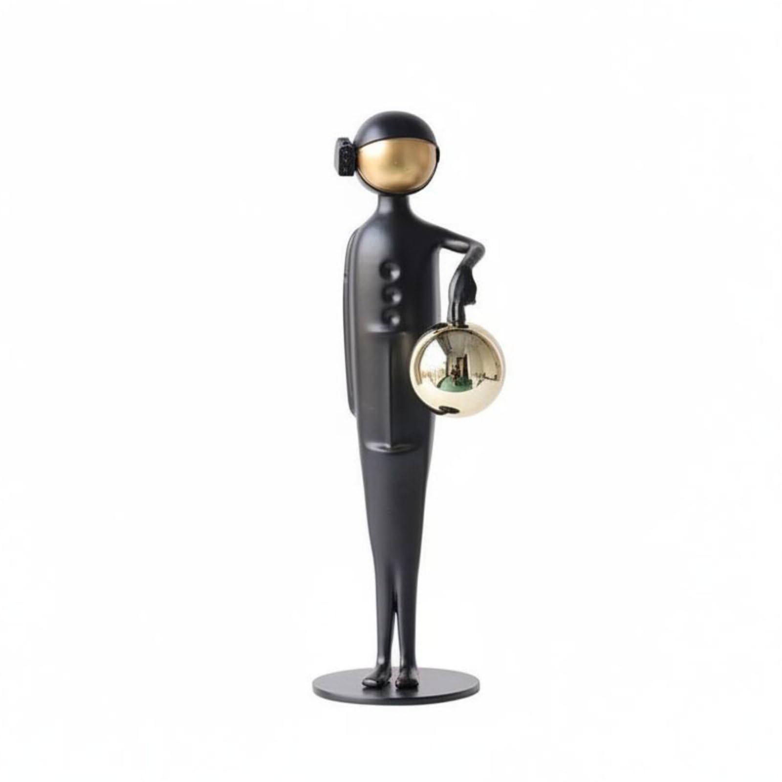 B Baosity Sculpture Abstraite Statue Métal Figurine Déco Table Objet Artistique Fer Forme Épurée Finition Soignée Adaptée aux Salons Entrées Bureaux Étagères, Noir Et Or Bras Baissé, 15x9x31 Cm