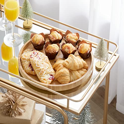 Mdesign Metal Vintage Beverage Rolling Cart For Home - 2-Tier Serving Bar Trolley With Easy-Glide, Rotating Wheels, Built-In Handle, And Glass Shelves For Wine And Craft Beer - Soft Brass #TOP4