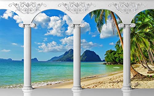 Fototapete 3d Effekt Tapete Inselstrand Meereslandschaft Tapeten Kinderzimmer Schlafzimmer Wohnzimmer Wandbilder Wanddeko Wanddekoration 350x256cm Cover