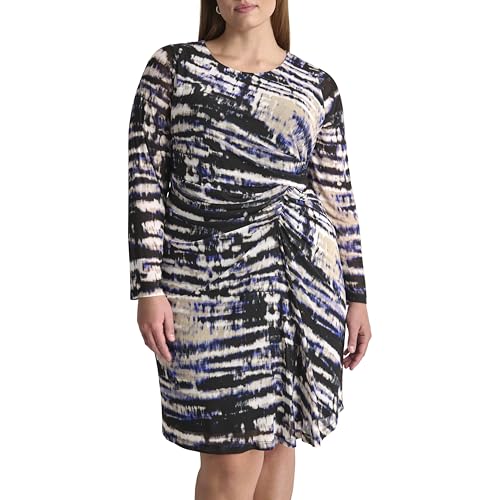 Robe DKNY drapée sur le côté à manches longues pour femme chic