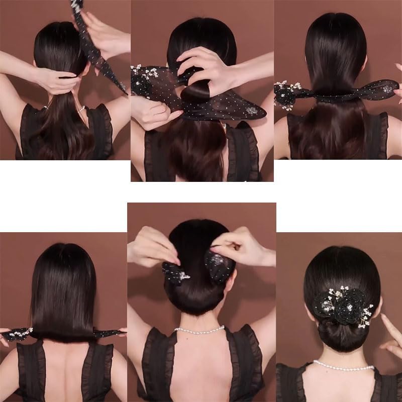 2PCS Ins Style Elegant Lazy Hair Curler, Hair Bun Maker for Long Hair,Ball Hair Clip,Flower Hair Bun Roller,Hand Embroidered Flowers Deft Bun,Deft Bun Hair Twister, Lazy Hair Curler Deft Bun Maker