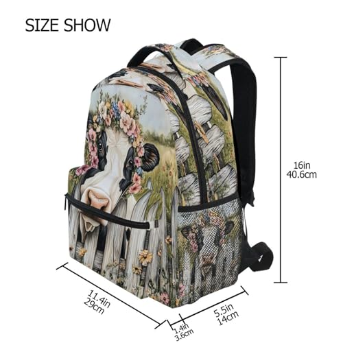 Cow Flower Watercolor Backpack for School Boys Girls Adults Kids Bookbag Laptop Bag 15L4