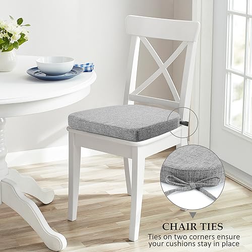 Image of Wellsin Chair Cushions for Dining Chairs 4 Pack - Kitchen Chair Cushions with Ties and Non-Slip Backing - Dining Chair Pads 16 inchX16 inchX2 inch, Light Gray