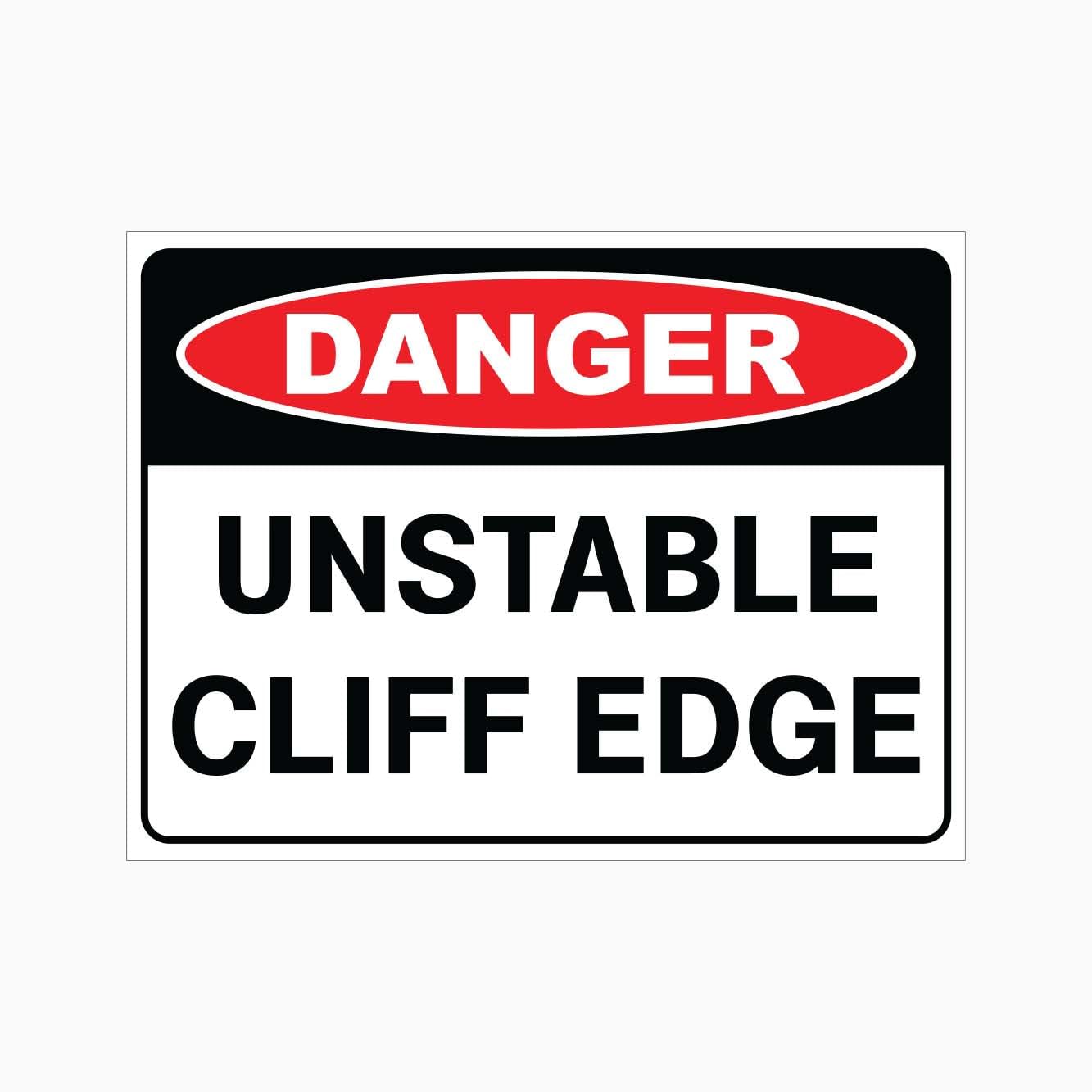 DANGER UNSTABLE CLIFF EDGE Sign, 12x8 Inch Metal Tin Sign, Outdoor Hazard Warning for Cliffs, Hillsides and Scenic Areas