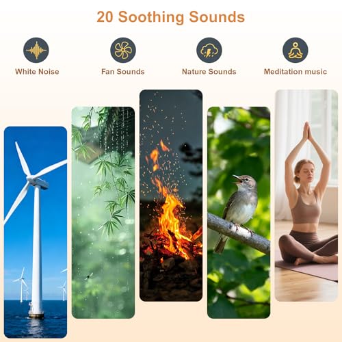 Image of Sunrise Alarm Clock with Sound Machine,White Noise Sound Machine with Night Light for Adults,Kids,Dimmable Moon Lamp for Bedroom,20 Soothing Sounds,Dual Alarms,Snooze, Digital Clock,Wood Grain