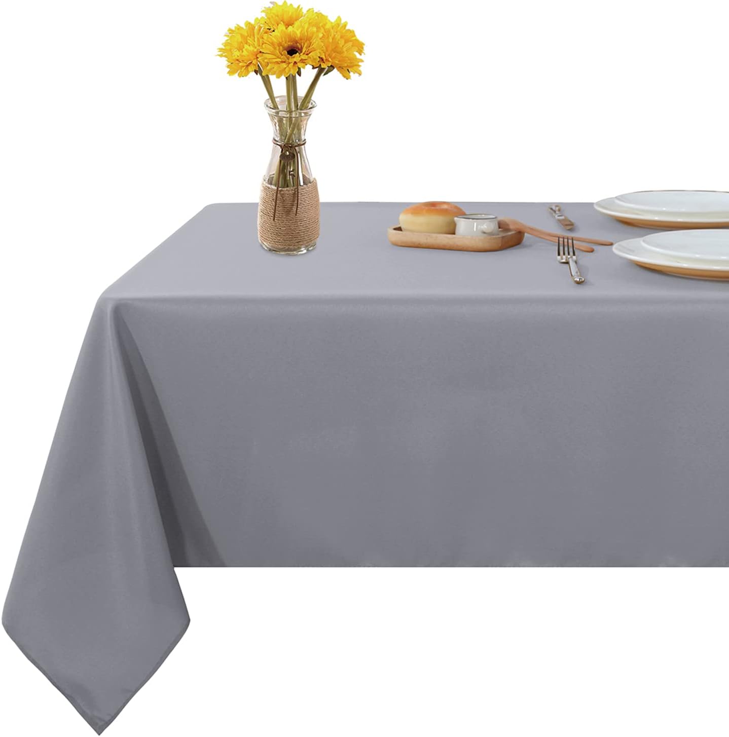 Fitable Rectangle Tablecloth Stain and Wrinkle Resistant Washable Polyester Table Cloth for Buffet Parties and Camping (60x84 inch, Light Grey)OEKO-TEX STANDARD 100
