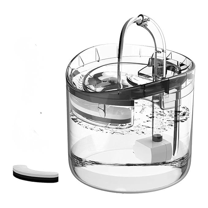 Image of Pet Water Fountain for Cats, Dogs, Birds & Rabbits Transparent Indoor Drinking Fountain with Auto Cut Motor & Continuous Filtration (Transparent, 2L with Autocut Motor)