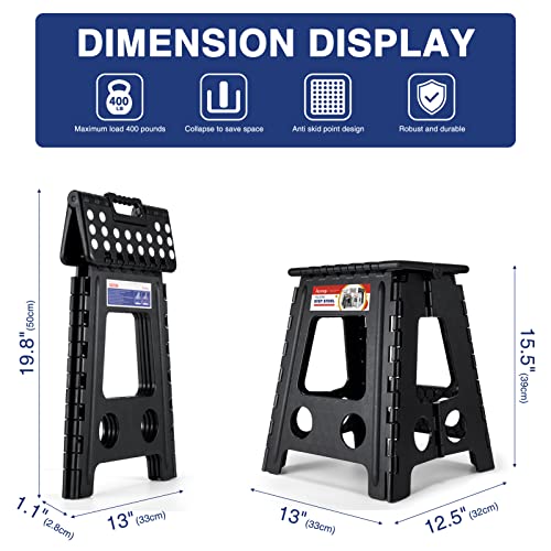 Acstep Folding Step Stool 16 Inch Stool Heavy Duty Plastic Foldable Step Stools For Adults And Kids, Stepping Stool With Handle, Folding Stool Suitable For Kitchen Hold Up To 400Lbs (Black 1Pc) #TOP6